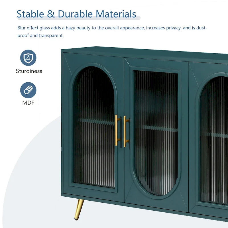 60" Wood TV Stand for 65" TVs - Storage Cabinet, Adjustable Shelves, Gold-Plated Legs, Vintage Medieval Style