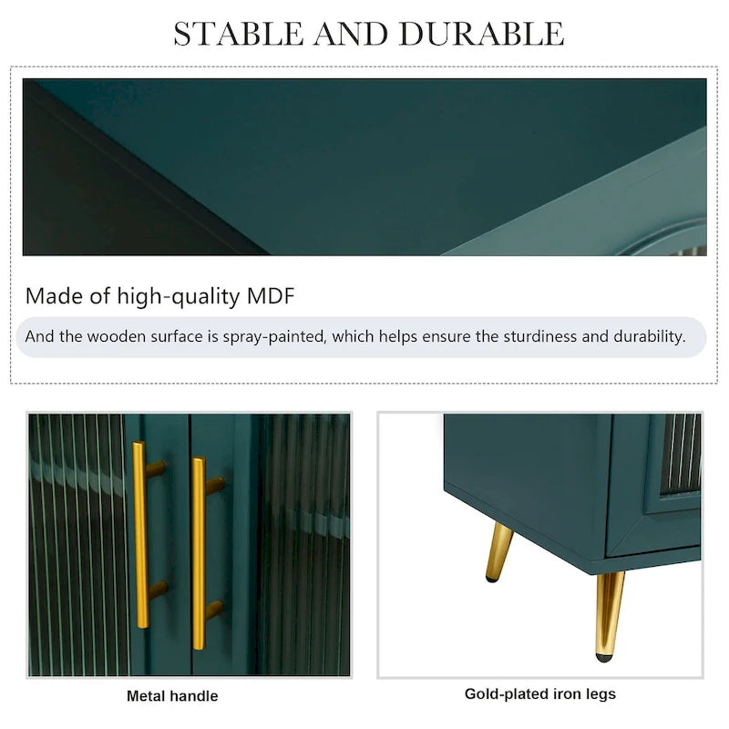 60" Wood TV Stand for 65" TVs - Storage Cabinet, Adjustable Shelves, Gold-Plated Legs, Vintage Medieval Style