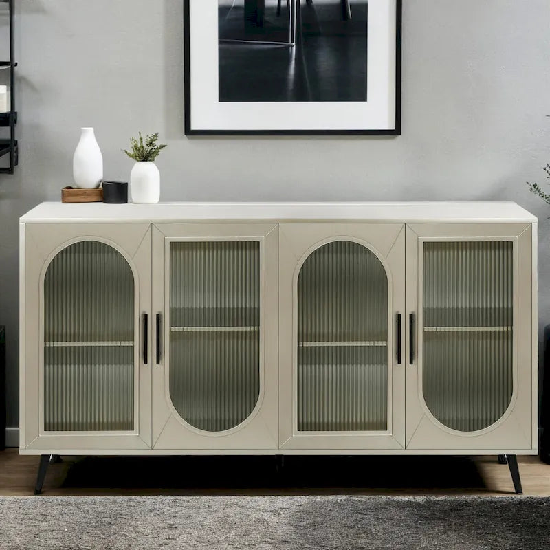 60" Wood TV Stand for 65" TVs - Storage Cabinet, Adjustable Shelves, Gold-Plated Legs, Vintage Medieval Style