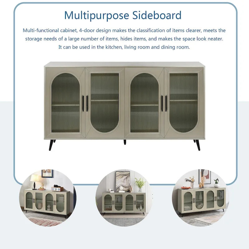 60" Wood TV Stand for 65" TVs - Storage Cabinet, Adjustable Shelves, Gold-Plated Legs, Vintage Medieval Style