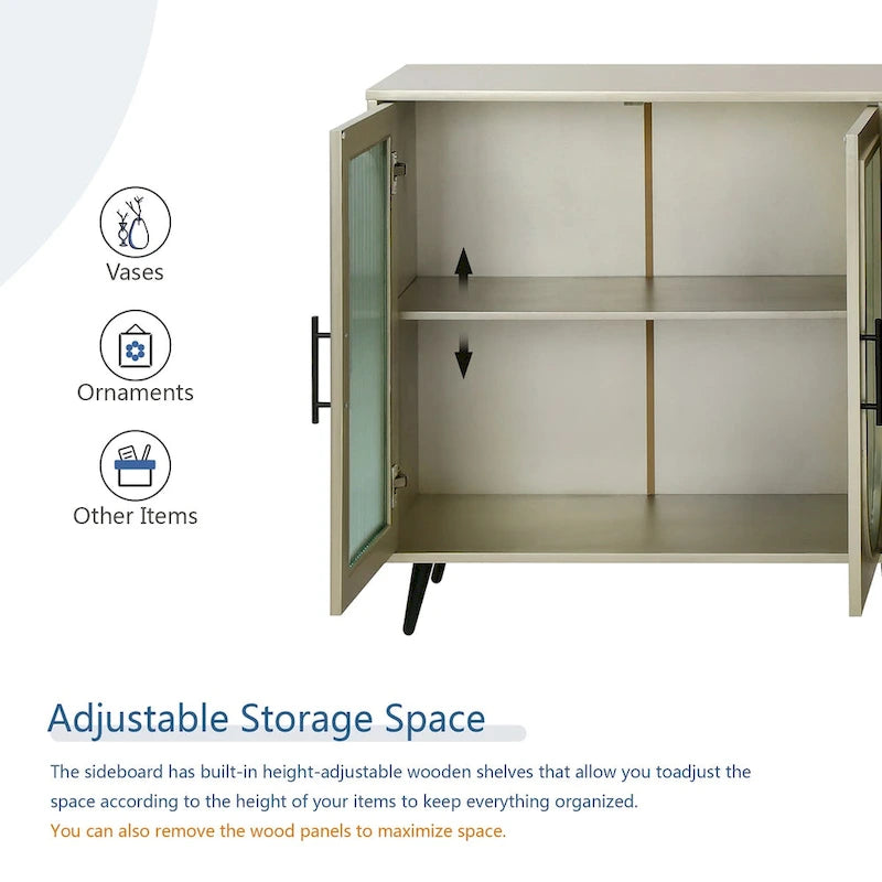 60" Wood TV Stand for 65" TVs - Storage Cabinet, Adjustable Shelves, Gold-Plated Legs, Vintage Medieval Style