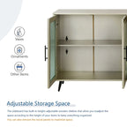 60" Wood TV Stand for 65" TVs - Storage Cabinet, Adjustable Shelves, Gold-Plated Legs, Vintage Medieval Style