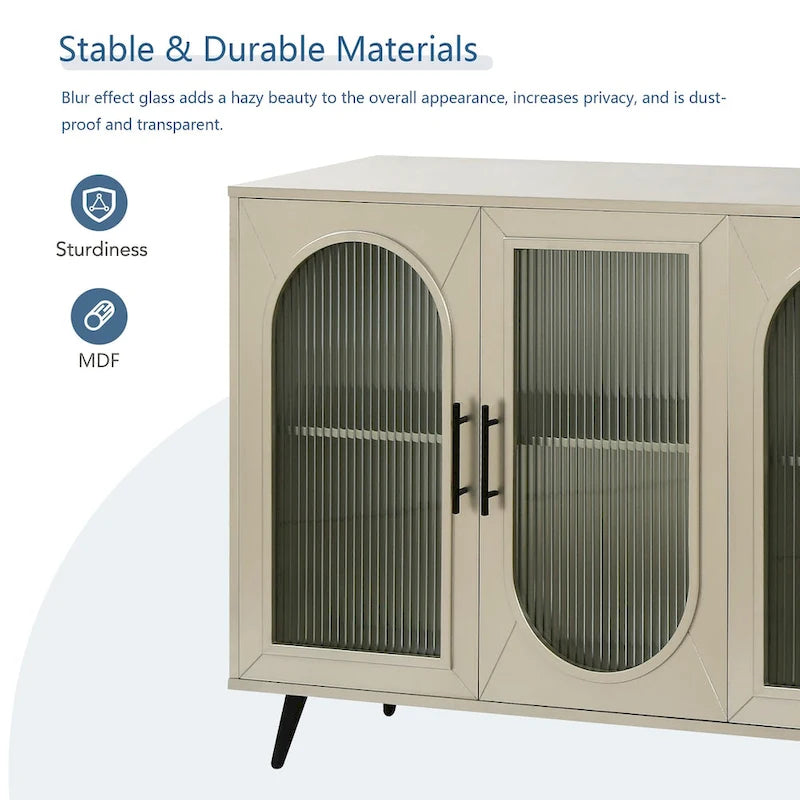 60" Wood TV Stand for 65" TVs - Storage Cabinet, Adjustable Shelves, Gold-Plated Legs, Vintage Medieval Style