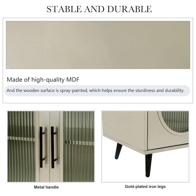 60" Wood TV Stand for 65" TVs - Storage Cabinet, Adjustable Shelves, Gold-Plated Legs, Vintage Medieval Style