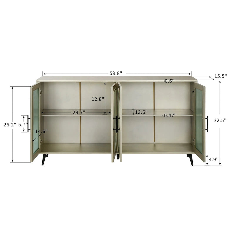 60" Wood TV Stand for 65" TVs - Storage Cabinet, Adjustable Shelves, Gold-Plated Legs, Vintage Medieval Style