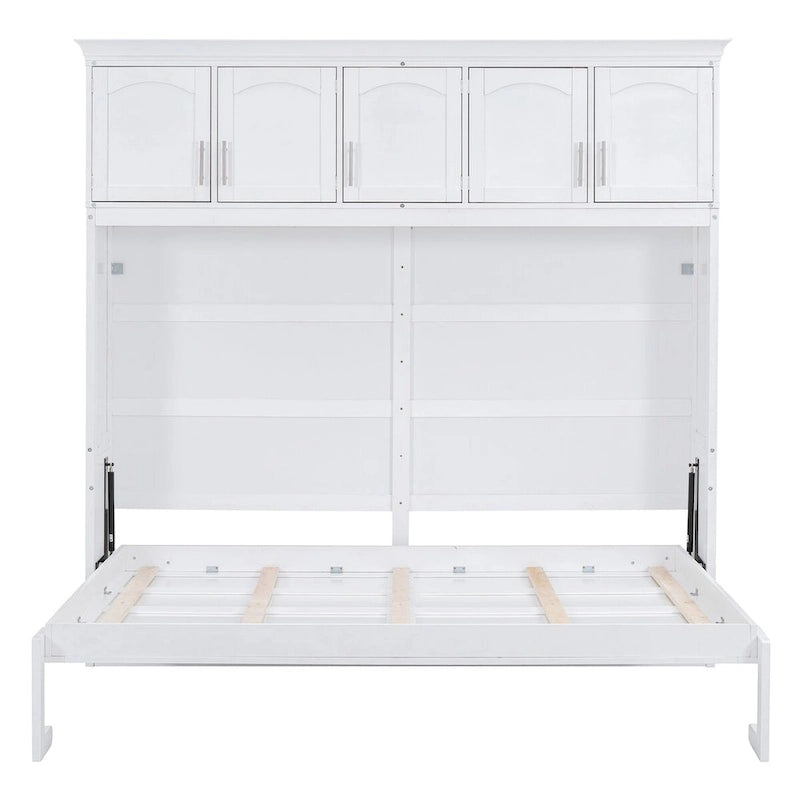 Murphy Bed Foldable Wall Bed Cabinet - Gray MDF & Metal Frame, Pine Slats, 1000lbs Capacity, 8-10" Mattress - Space-Saving Folding Bed, No Box Spring