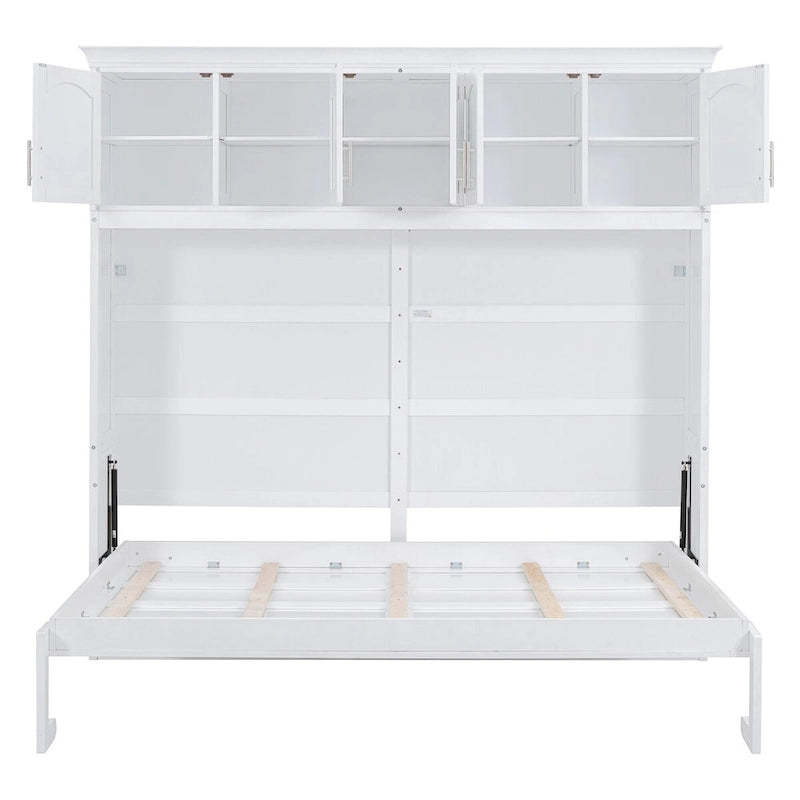 Murphy Bed Foldable Wall Bed Cabinet - Gray MDF & Metal Frame, Pine Slats, 1000lbs Capacity, 8-10" Mattress - Space-Saving Folding Bed, No Box Spring