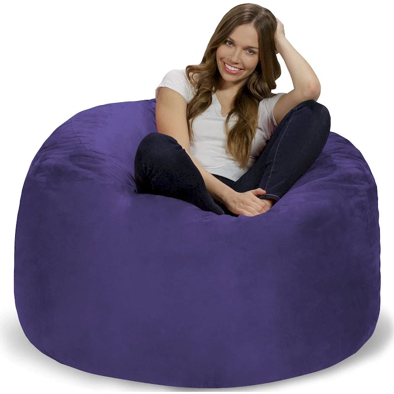 4-Foot Bean Bag Chair - Shredded Memory Foam - Removable Microfiber Cover - 48"x48"x30" - Machine Washable - Double Stitched - 47 lbs - Oversized Lounger