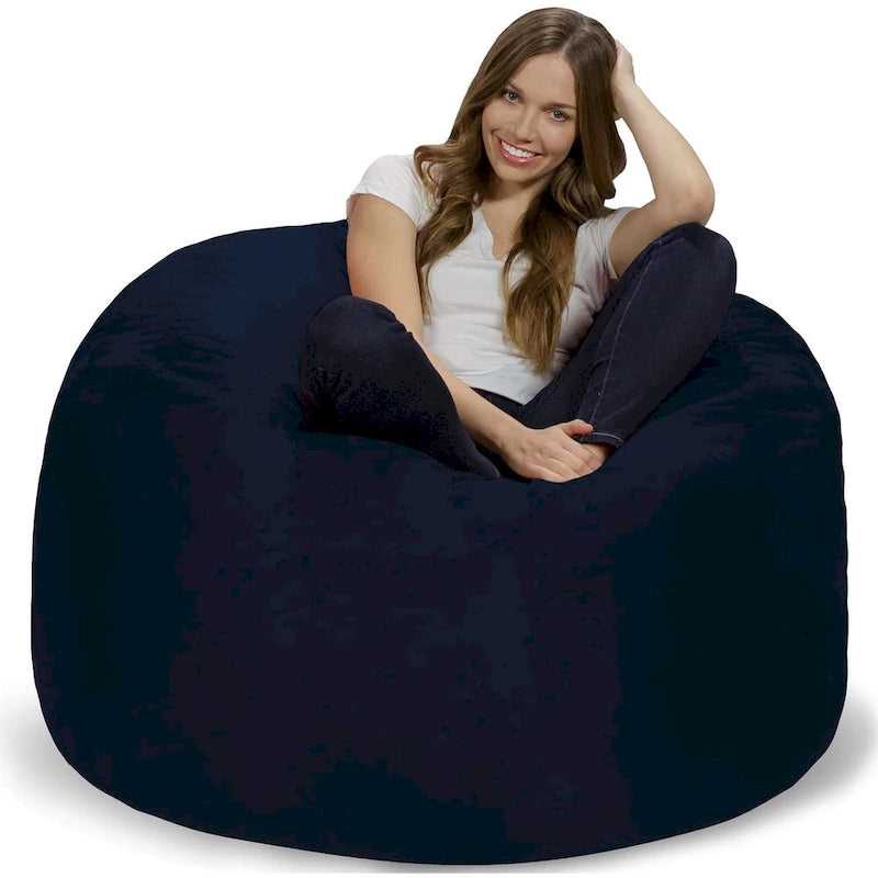 4-Foot Bean Bag Chair - Shredded Memory Foam - Removable Microfiber Cover - 48"x48"x30" - Machine Washable - Double Stitched - 47 lbs - Oversized Lounger