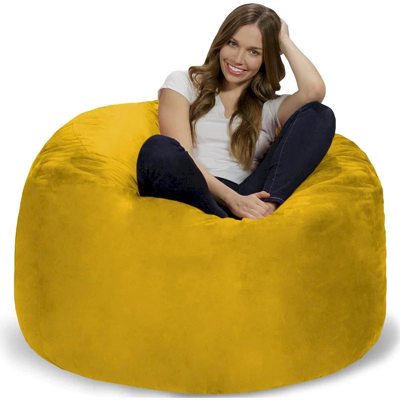 4-Foot Bean Bag Chair - Shredded Memory Foam - Removable Microfiber Cover - 48"x48"x30" - Machine Washable - Double Stitched - 47 lbs - Oversized Lounger