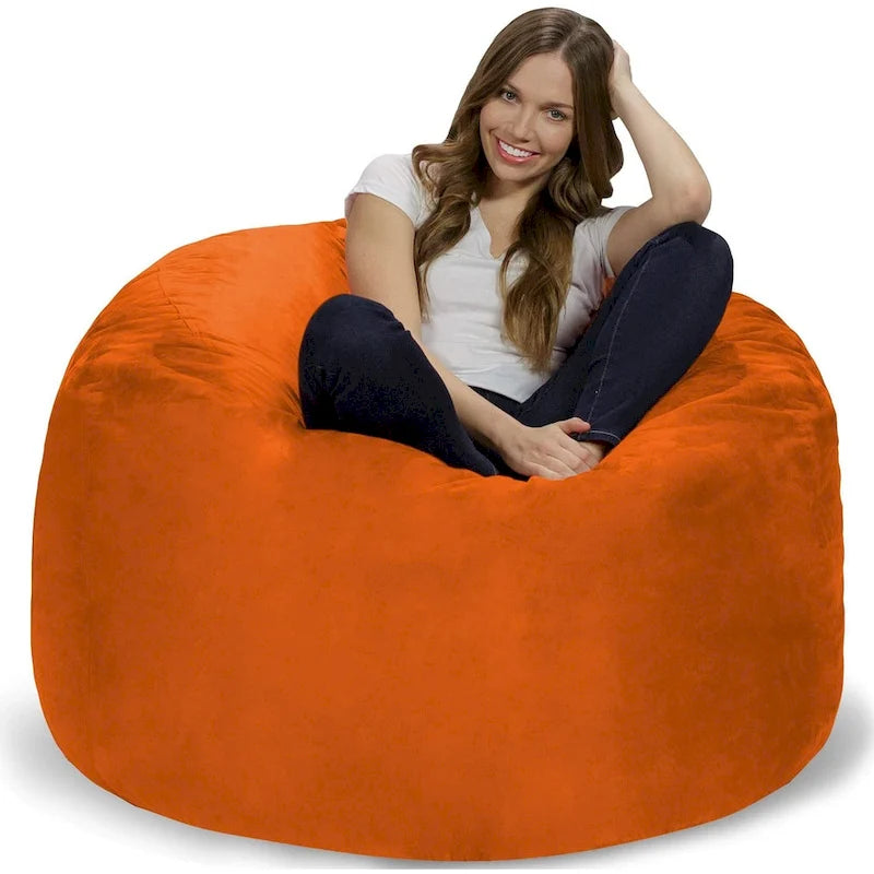 4-Foot Bean Bag Chair - Shredded Memory Foam - Removable Microfiber Cover - 48"x48"x30" - Machine Washable - Double Stitched - 47 lbs - Oversized Lounger