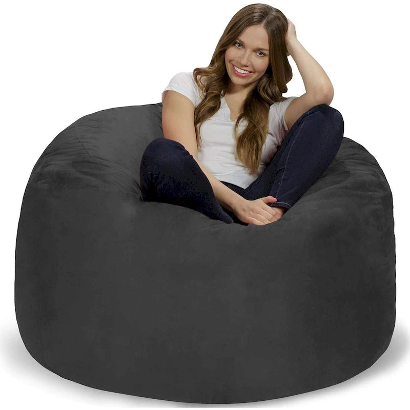 4-Foot Bean Bag Chair - Shredded Memory Foam - Removable Microfiber Cover - 48"x48"x30" - Machine Washable - Double Stitched - 47 lbs - Oversized Lounger
