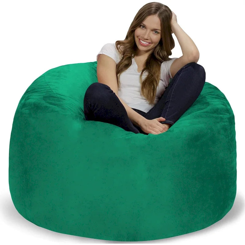 4-Foot Bean Bag Chair - Shredded Memory Foam - Removable Microfiber Cover - 48"x48"x30" - Machine Washable - Double Stitched - 47 lbs - Oversized Lounger