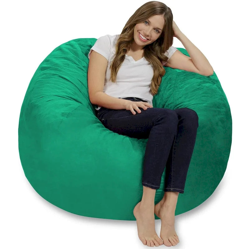 4-Foot Bean Bag Chair - Shredded Memory Foam - Removable Microfiber Cover - 48"x48"x30" - Machine Washable - Double Stitched - 47 lbs - Oversized Lounger