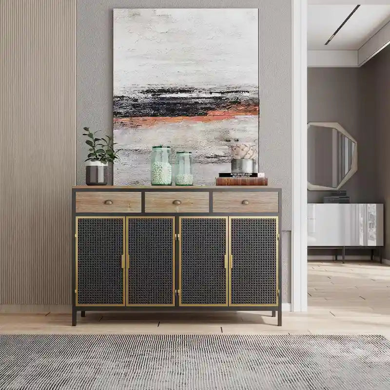 Modern Buffets Sideboard with Top Drawers, Freestanding Sideboard Storage Cabinet