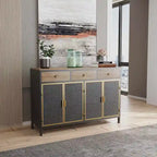Modern Sideboard Storage Cabinet with 3 Drawers & 2 Doors, Dark Gray Iron & Wood Buffet Table