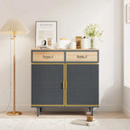 Modern Sideboard Storage Cabinet with 3 Drawers & 2 Doors, Dark Gray Iron & Wood Buffet Table