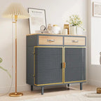 Modern Sideboard Storage Cabinet with 3 Drawers & 2 Doors, Dark Gray Iron & Wood Buffet Table