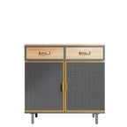 Modern Sideboard Storage Cabinet with 3 Drawers & 2 Doors, Dark Gray Iron & Wood Buffet Table