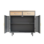 Modern Sideboard Storage Cabinet with 3 Drawers & 2 Doors, Dark Gray Iron & Wood Buffet Table