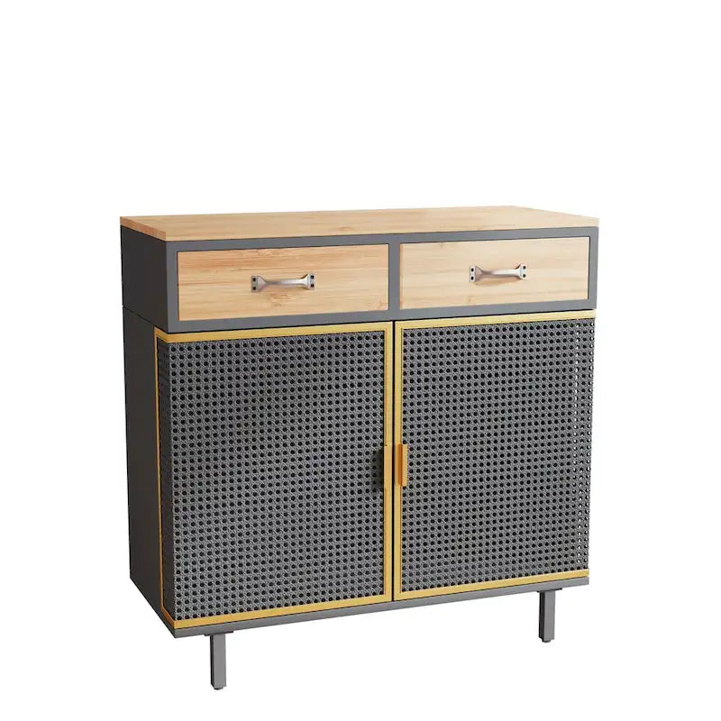 Modern Sideboard Storage Cabinet with 3 Drawers & 2 Doors, Dark Gray Iron & Wood Buffet Table