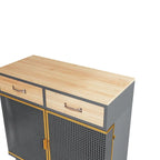 Modern Sideboard Storage Cabinet with 3 Drawers & 2 Doors, Dark Gray Iron & Wood Buffet Table