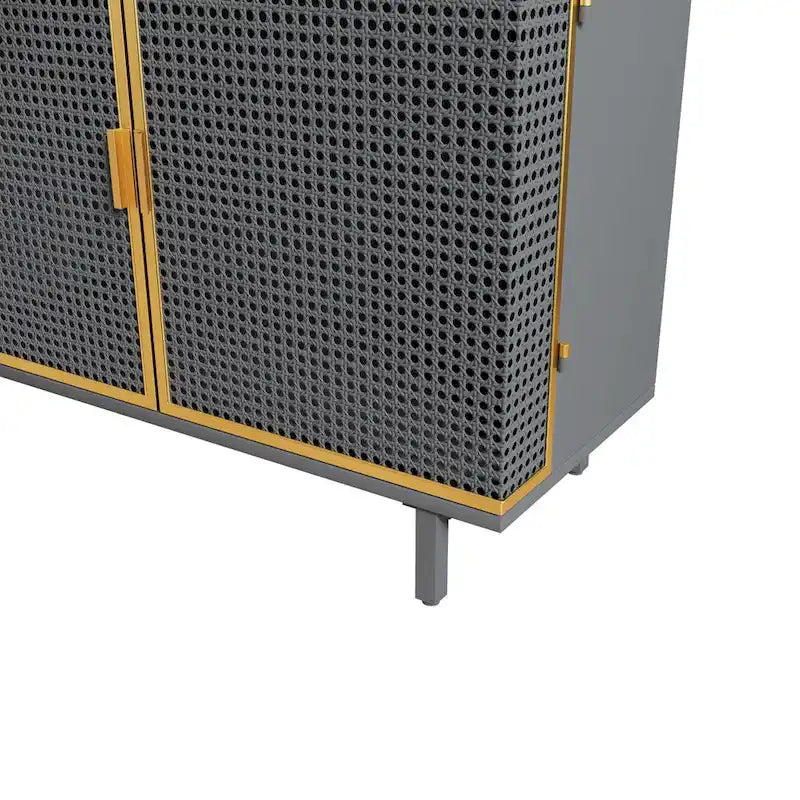 Modern Sideboard Storage Cabinet with 3 Drawers & 2 Doors, Dark Gray Iron & Wood Buffet Table