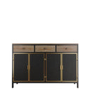 Modern Sideboard Storage Cabinet with 3 Drawers & 2 Doors, Dark Gray Iron & Wood Buffet Table
