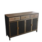 Modern Sideboard Storage Cabinet with 3 Drawers & 2 Doors, Dark Gray Iron & Wood Buffet Table