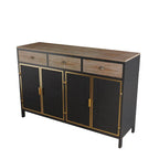 Modern Sideboard Storage Cabinet with 3 Drawers & 2 Doors, Dark Gray Iron & Wood Buffet Table