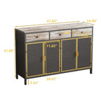 Modern Sideboard Storage Cabinet with 3 Drawers & 2 Doors, Dark Gray Iron & Wood Buffet Table