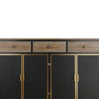 Modern Sideboard Storage Cabinet with 3 Drawers & 2 Doors, Dark Gray Iron & Wood Buffet Table