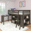 Twin Low Loft Bed with Pull-Out Desk & 3-Shelf Bookcases - 50" Solid Wood Frame, 14" Guardrails, 400lbs Capacity for Kids Room