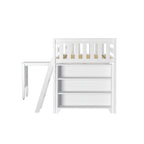 Twin Low Loft Bed with Pull-Out Desk & 3-Shelf Bookcases - 50" Solid Wood Frame, 14" Guardrails, 400lbs Capacity for Kids Room