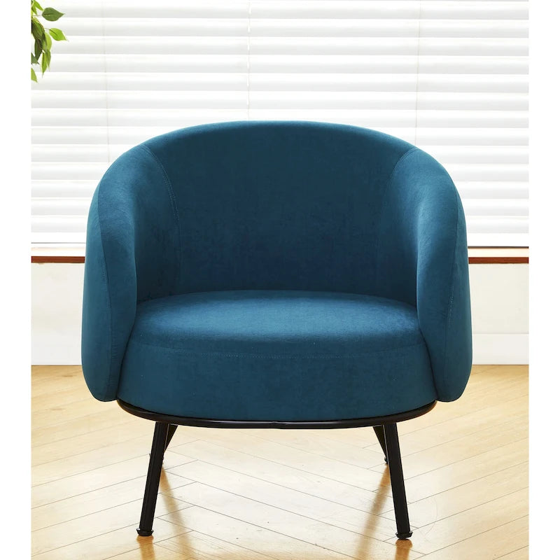 Mid-Century Barrel Back Accent Chair - Velvet Upholstery - Metal Legs - 28.74"W x 26.77"D x 28.35"H - Dense Foam - Easy Assembly - Multiple Colors