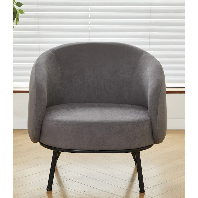 Mid-Century Barrel Back Accent Chair - Velvet Upholstery - Metal Legs - 28.74"W x 26.77"D x 28.35"H - Dense Foam - Easy Assembly - Multiple Colors