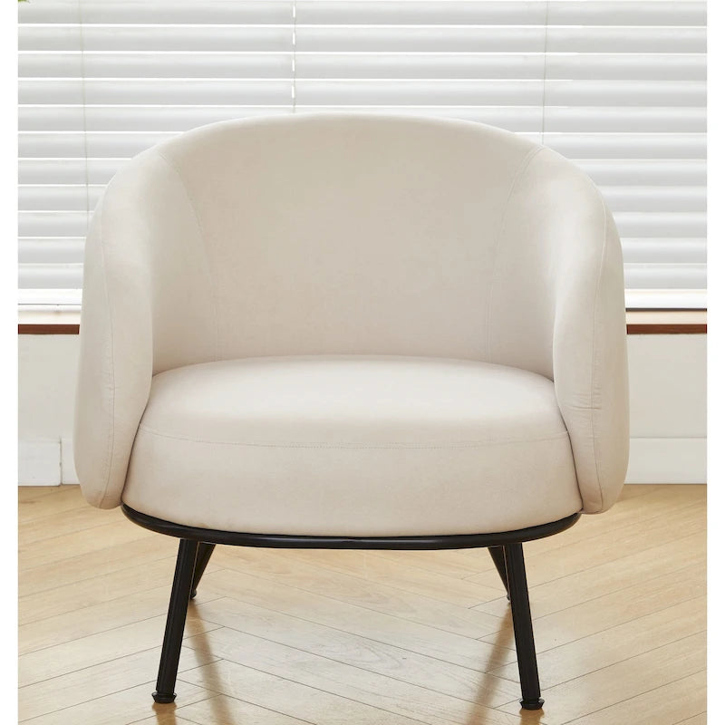 Mid-Century Barrel Back Accent Chair - Velvet Upholstery - Metal Legs - 28.74"W x 26.77"D x 28.35"H - Dense Foam - Easy Assembly - Multiple Colors