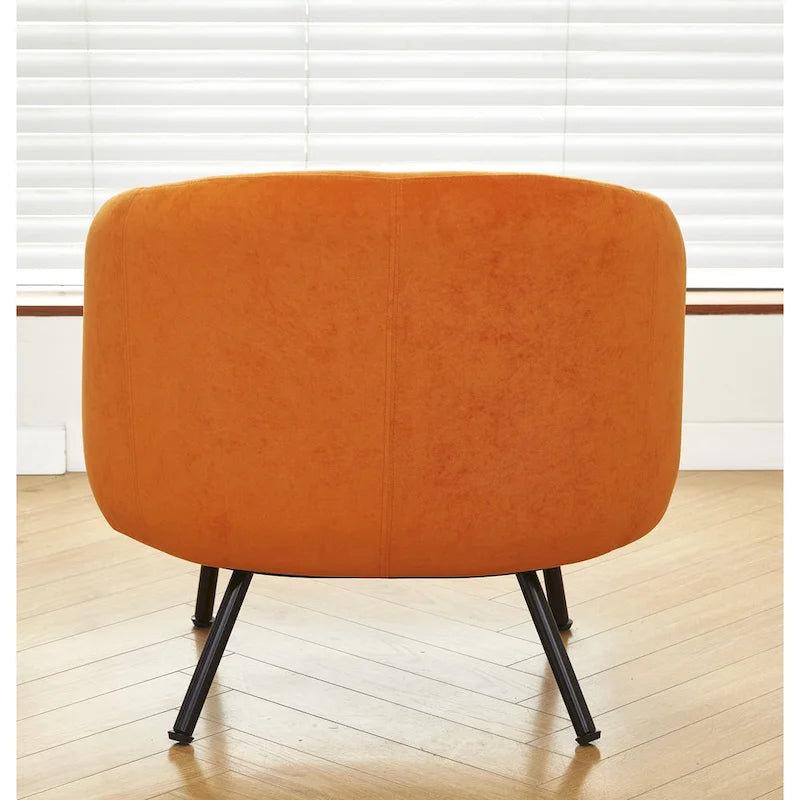 Mid-Century Barrel Back Accent Chair - Velvet Upholstery - Metal Legs - 28.74"W x 26.77"D x 28.35"H - Dense Foam - Easy Assembly - Multiple Colors