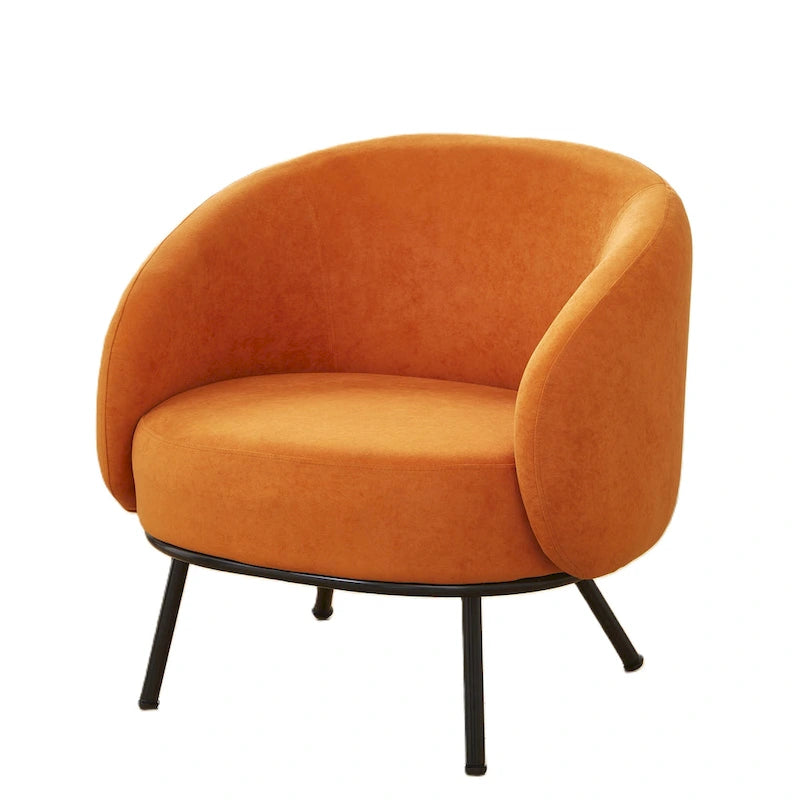 Mid-Century Barrel Back Accent Chair - Velvet Upholstery - Metal Legs - 28.74"W x 26.77"D x 28.35"H - Dense Foam - Easy Assembly - Multiple Colors