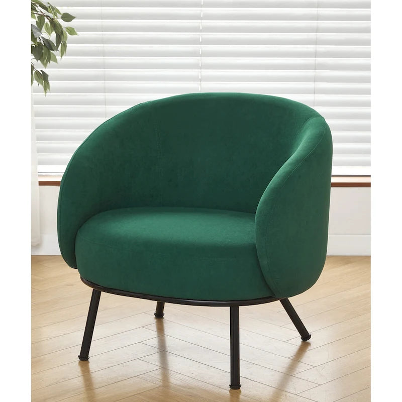 Mid-Century Barrel Back Accent Chair - Velvet Upholstery - Metal Legs - 28.74"W x 26.77"D x 28.35"H - Dense Foam - Easy Assembly - Multiple Colors