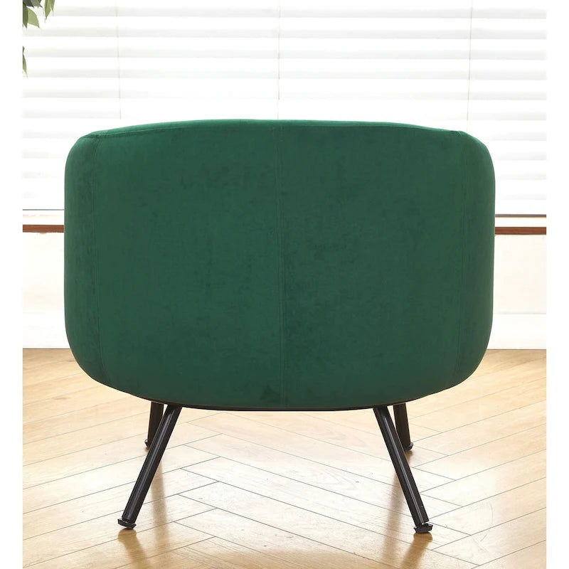Mid-Century Barrel Back Accent Chair - Velvet Upholstery - Metal Legs - 28.74"W x 26.77"D x 28.35"H - Dense Foam - Easy Assembly - Multiple Colors