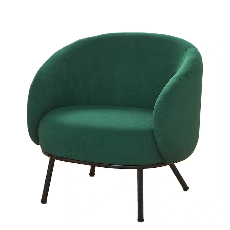 Mid-Century Barrel Back Accent Chair - Velvet Upholstery - Metal Legs - 28.74"W x 26.77"D x 28.35"H - Dense Foam - Easy Assembly - Multiple Colors