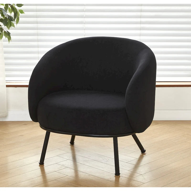 Mid-Century Barrel Back Accent Chair - Velvet Upholstery - Metal Legs - 28.74"W x 26.77"D x 28.35"H - Dense Foam - Easy Assembly - Multiple Colors