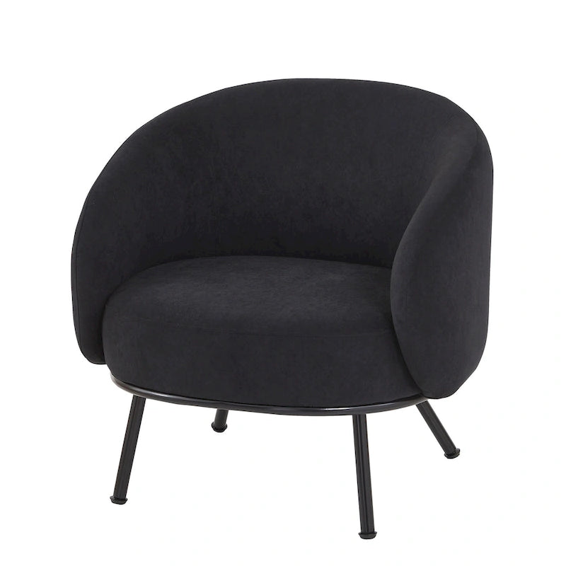 Mid-Century Barrel Back Accent Chair - Velvet Upholstery - Metal Legs - 28.74"W x 26.77"D x 28.35"H - Dense Foam - Easy Assembly - Multiple Colors