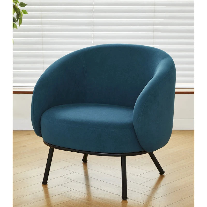 Mid-Century Barrel Back Accent Chair - Velvet Upholstery - Metal Legs - 28.74"W x 26.77"D x 28.35"H - Dense Foam - Easy Assembly - Multiple Colors