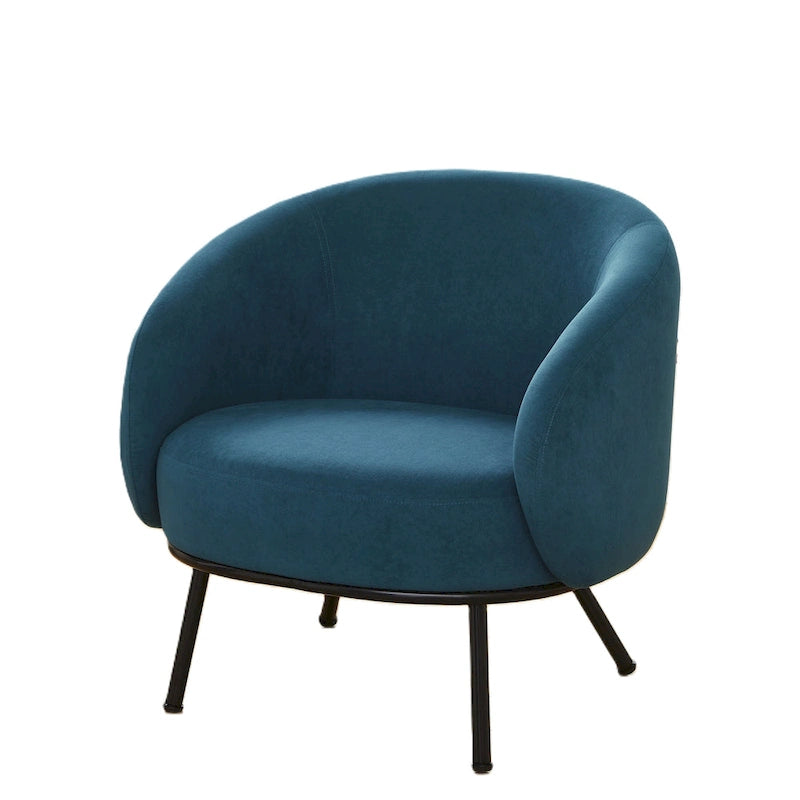 Mid-Century Barrel Back Accent Chair - Velvet Upholstery - Metal Legs - 28.74"W x 26.77"D x 28.35"H - Dense Foam - Easy Assembly - Multiple Colors