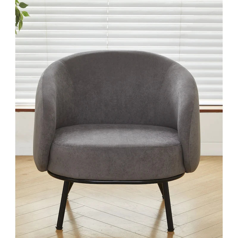 Mid-Century Barrel Back Accent Chair - Velvet Upholstery - Metal Legs - 28.74"W x 26.77"D x 28.35"H - Dense Foam - Easy Assembly - Multiple Colors