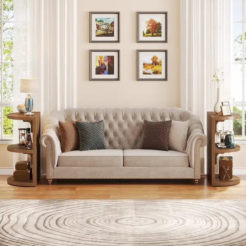 3-Tier Rustic Brown Semi Circle Side Table