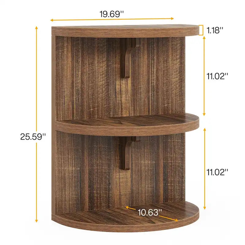 3-Tier Rustic Brown Semi Circle Side Table