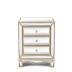 Mirrored Nightstand with 3 Drawers, Champagne Gold Bedside Table, 19.7"W x 15"D x 26"H Storage Cabinet